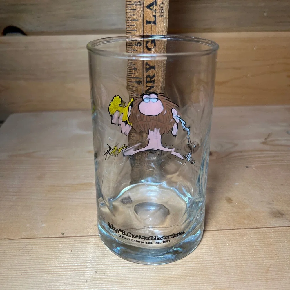 VTG 1981 Arbys Glass BC Ice Age‎ Caveman Grog Drinking Collectible Cup Clear USA